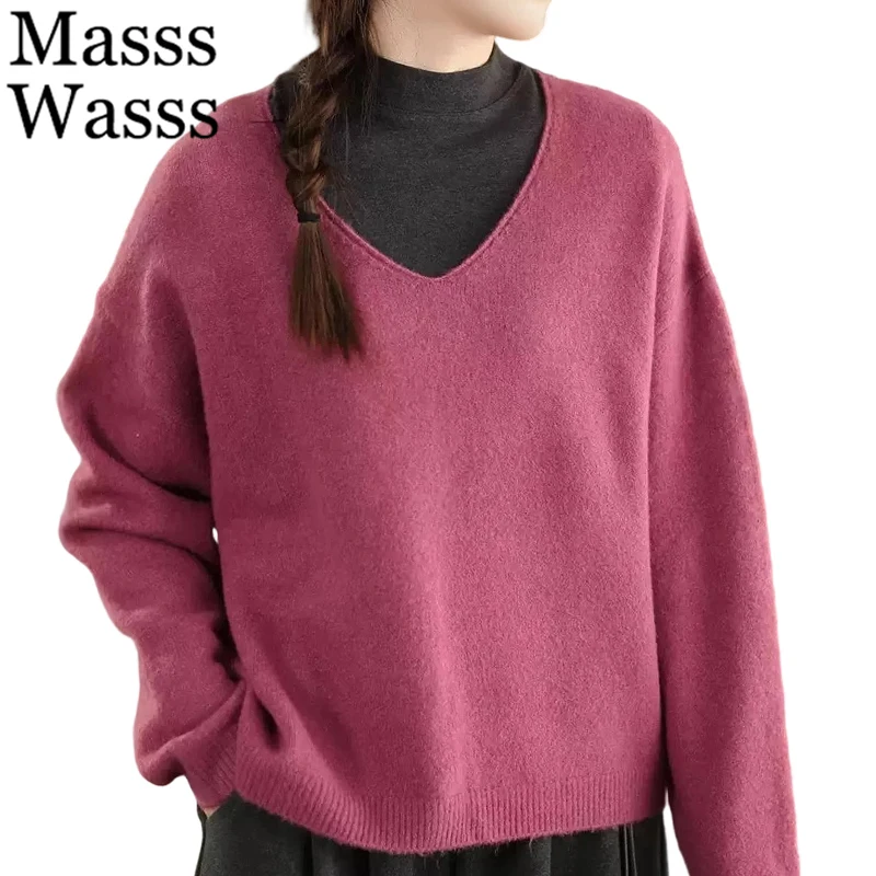 

Masss Wasss 2025 Winter Classic Solid Jumpers Women Korean Fashion Leisure Loose Sweaters Females Elegant Warm Cotton Pullover