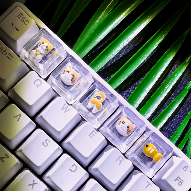 Cute Cat Fish Handmade Resin Artisan Keycap Transparent Backlit Custom Wholesale Fit MX Mechanical Keyboard Gaming Decor Gift