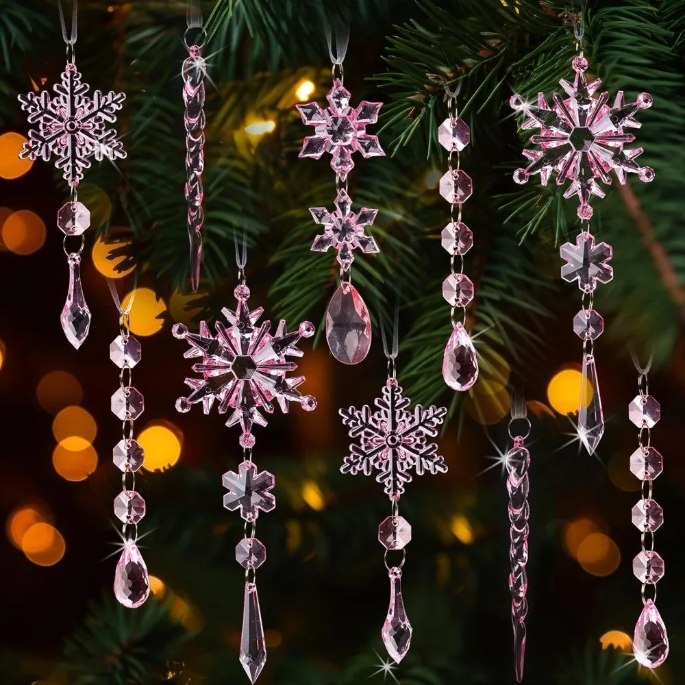 18pcs Clear Acrylic Christmas Tree Decor Teardrop Shape Sparkling Christmas Hanging DIY High Transparency