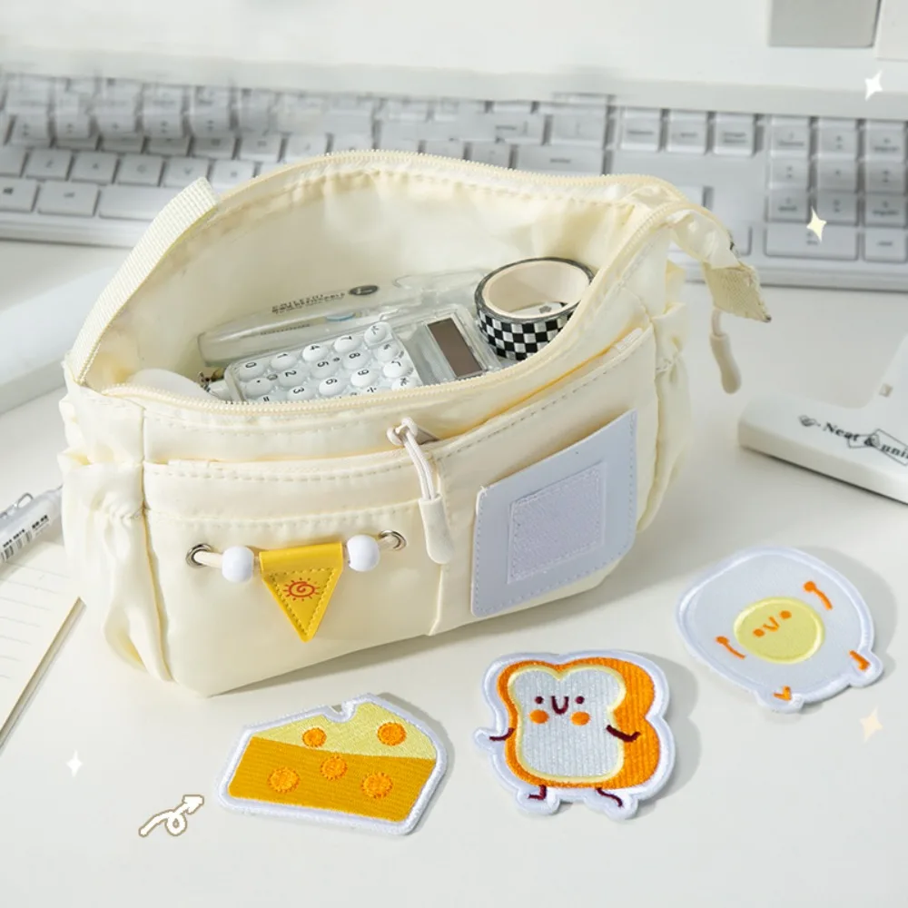 

DIY Large Capacity Pencil Box Organizer Aesthetic Embroidered Patch Pencil Case Zipper Cartoon Stationery Storage Bag Student