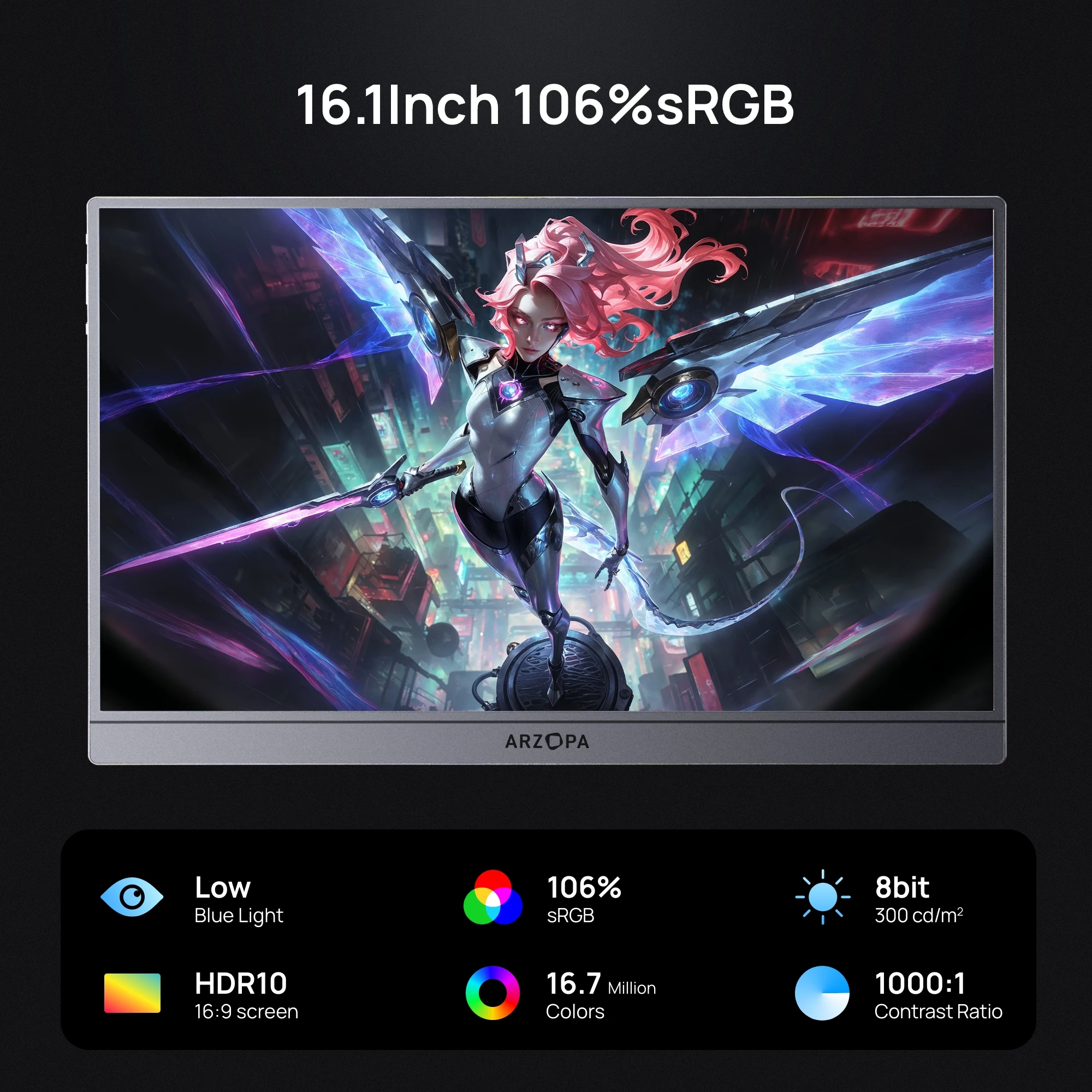 ARZOPA 16.1 Inches Z1FC Portable Monitor with Storage Bag,144Hz,100%sRGB,1080P FHD External Second Screen IPS Screen