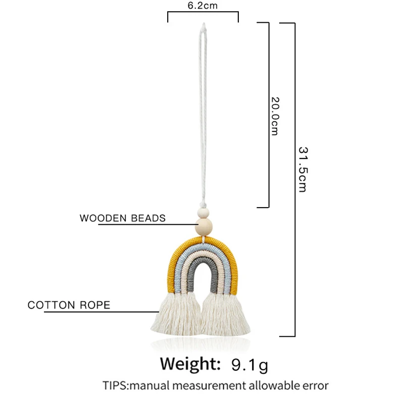 Rear View Mirrior Pendant Handmade Cotton Rainbow Tassel Car Diffuser Hanging Keychain Car Interior Decor For Vehicle