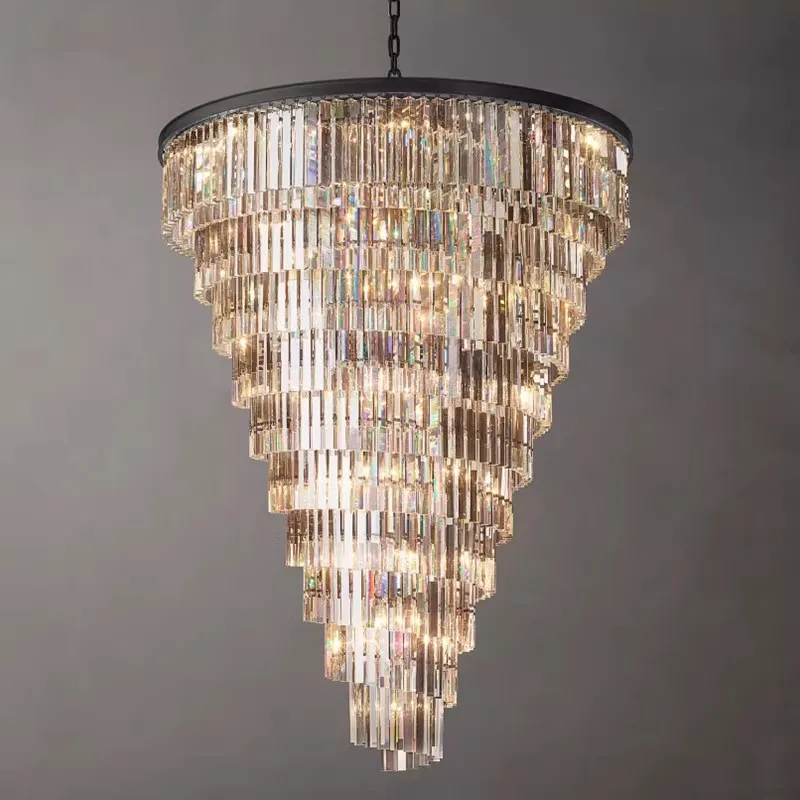 

American style stair crystal chandelier light luxury villa spiral turn stairwell long Pendant lights duplex lighting fixtures