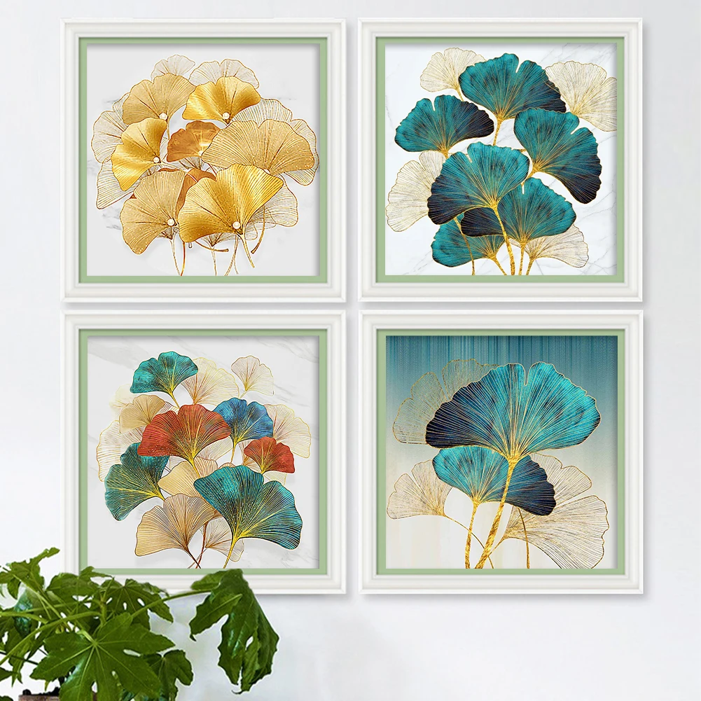 

4Pcs Leaf Printed Cross Stitch Kit 50x50cm DIY 11CT Thread Art Needlework Decor