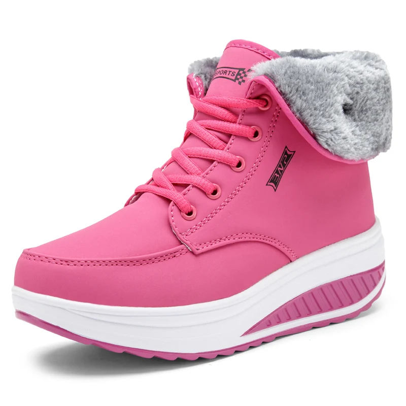 Women‘s Winter High-Top Fleece Lined Rocker Sole Shoes | Warm Non-Slip Walking Boots, Comfortable Casual Sneakers for Moms