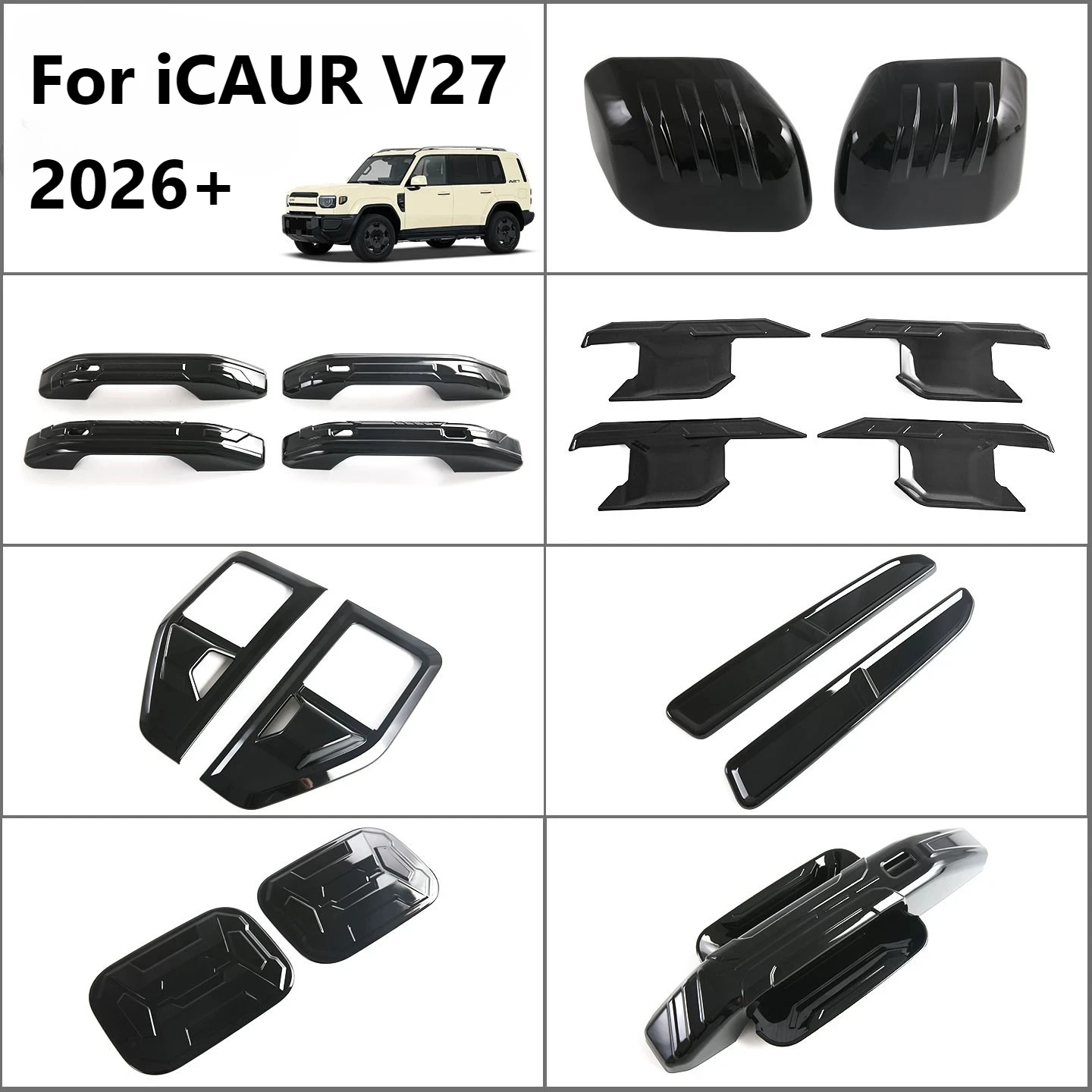 For iCAR V27 iCAUR V27 Esteo V27 2026 ABS Black Mirror Cover Door Handle Trim Fender Garnish Exterior Styling Accessories
