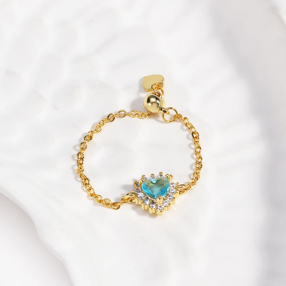 Luxus Neue Trendy Weibliche Geometrische Herz Zirkon Einstellbare Ringe Für Frauen Mädchen Link Kette Ring Ästhetischen Hochzeit Schmuck