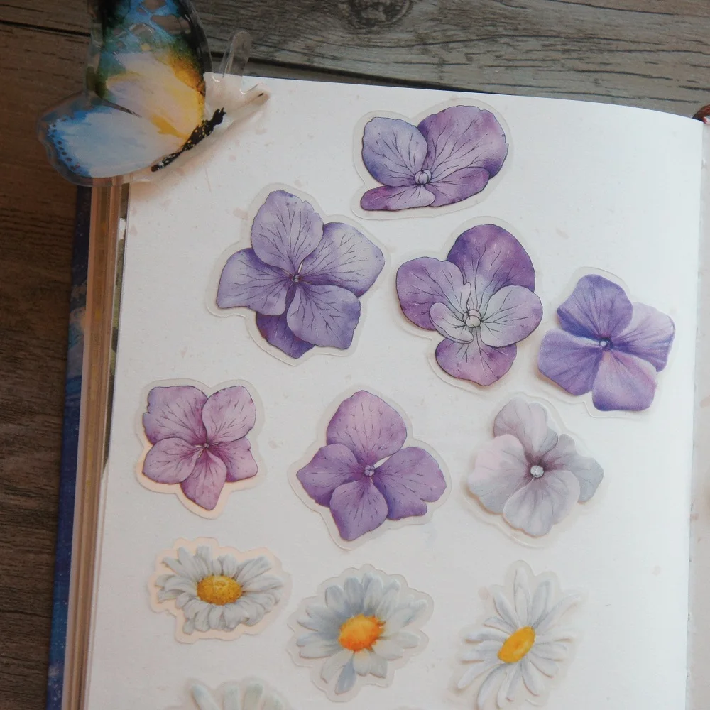 

48pcs Purple Pink Blue White Yellow Flower Petal Style Sticker Scrapbooking DIY Gift Packing Label Decoration Tag