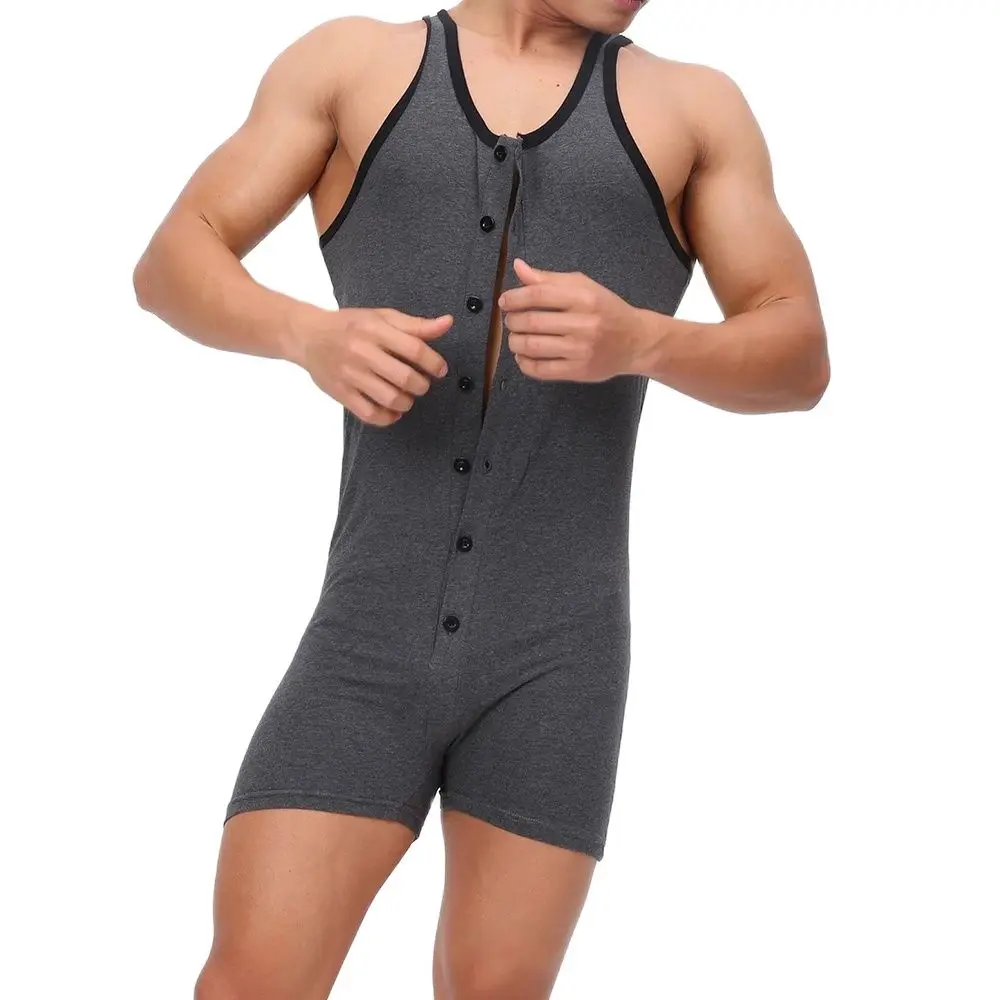 Superbody Men Bodysuit Sexy Sports Leotard Slimming Corset Body Shaper Cotton Cardigan Buttons Undershirts Men Club Jumpsuit