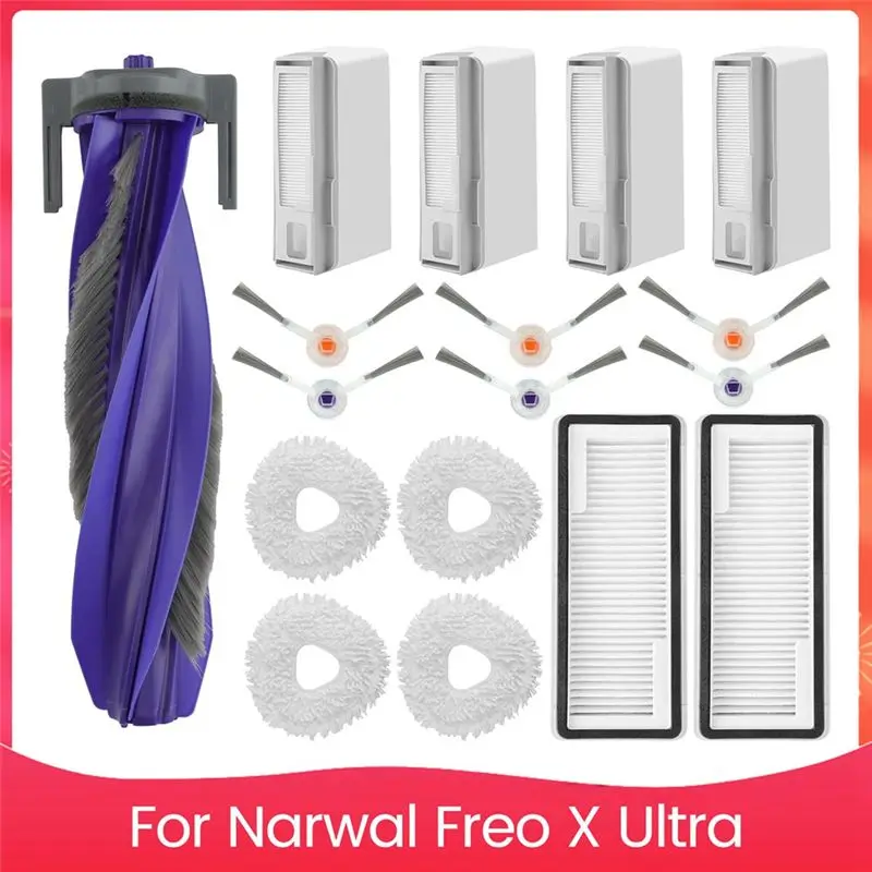 A36T-Accessories Kit For Narwal Freo X Ultra Robot Vacuum Cleaner Main Side Brush Hepa Filters Mop Pads Dust Bags