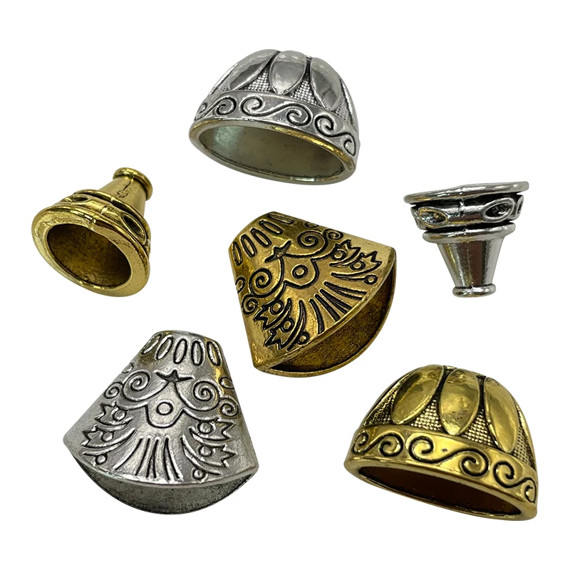 10pcs 3 Styles Tibetan Silver Receptacle Hollow Horn DIY Spacer Jewelry Accessories Charms Making Rosary Tassel Connector Find