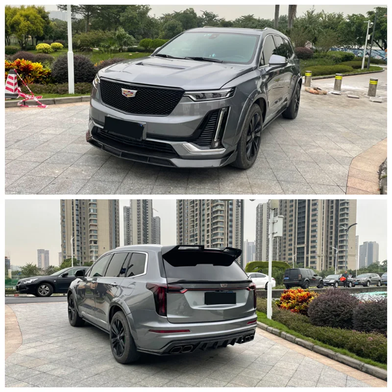 

For Cadillac XT6 2019-2024 Real Carbon Fiber Bumper Front lip+Rear Diffuser+Spoiler+Exhaust Body kit Cover
