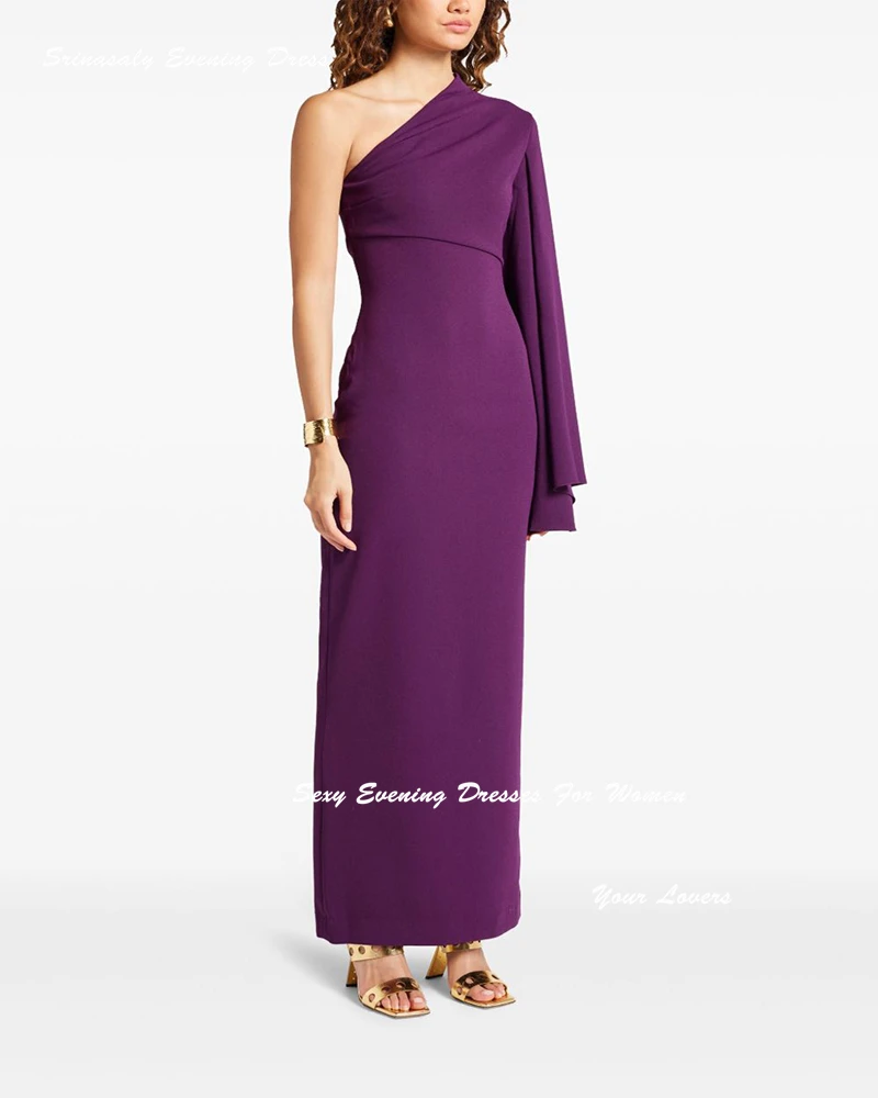 فساتين سهرة كريب مخصصة للنساء المثيرات بكتف واحد رداء حفلات الكوكتيل مع شق أرجواني بطول الكاحل فستان حفلة موسيقية