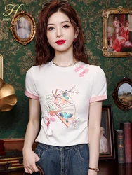 H Han Queen 2024 Summer Shirts And Blouses Simple Office Short Sleeve T-Shirts Casual Tops Korean OL Style Loose Woman Clothing