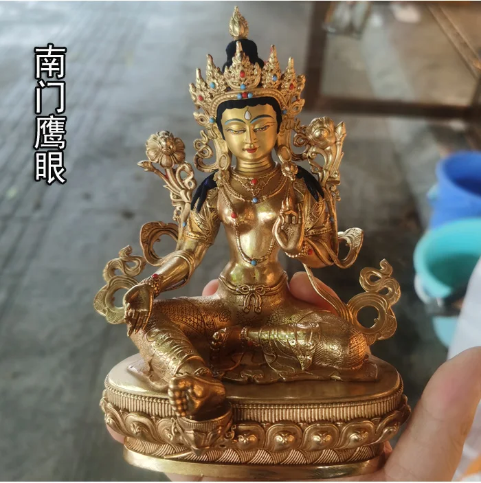 15cm 5INCH HUGE TOP Buddha figure HOME efficacious Protection Tibetan Bodhisattva Green Tara Gold-plated Buddha brass statue