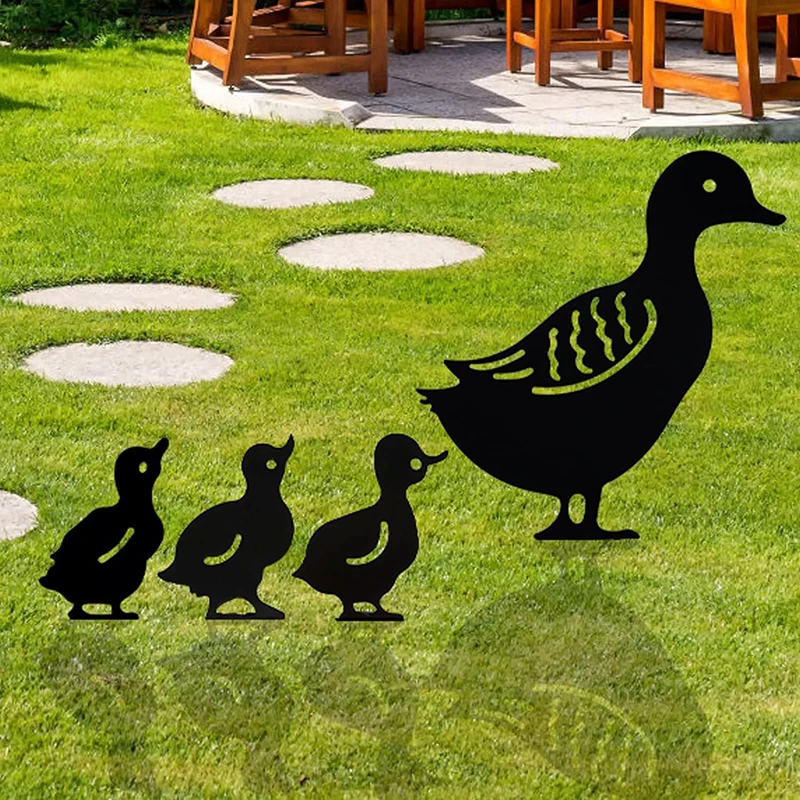Black Duck Silhouette Garden Statues For Yard Outdoor Lawn Patios Garden Decoration Duck Metal Stake Decorative Garden Stakes