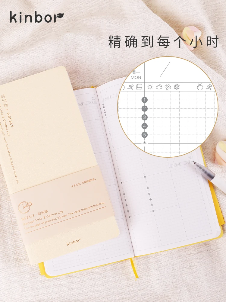 Kinbor Agenda settimanale Notebook Agenda nondata Programma giornaliero mensile Diario Libro Diario di registrazione portatile Piano Blocco note Cancelleria