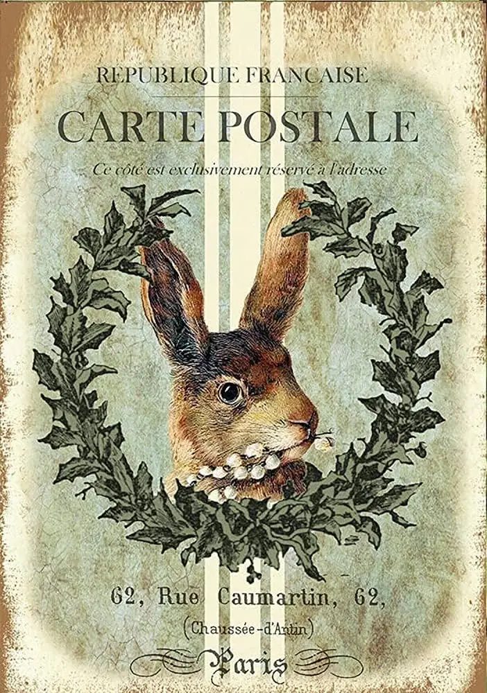 Weasval French Rabbit Carte Postale Vintage Tin Sign Novelty Funny Home Family Friend Gift Bathroom Courtyard Bar Pub