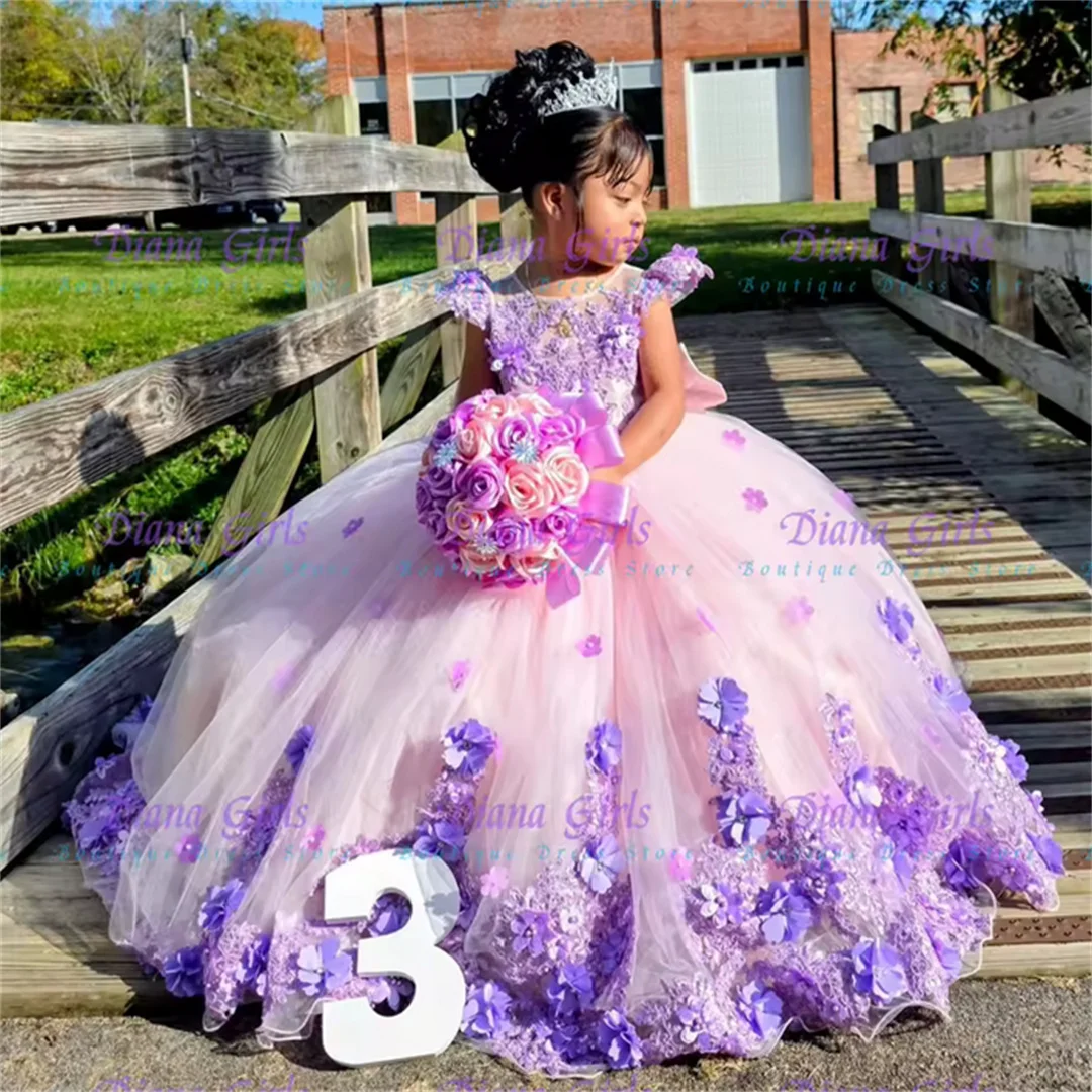 

Luxurious Quality Lavender Tulle Fluffy Flowers Applique Flower Girl Dress for Wedding Dresses Birthday Party Ball Gowns