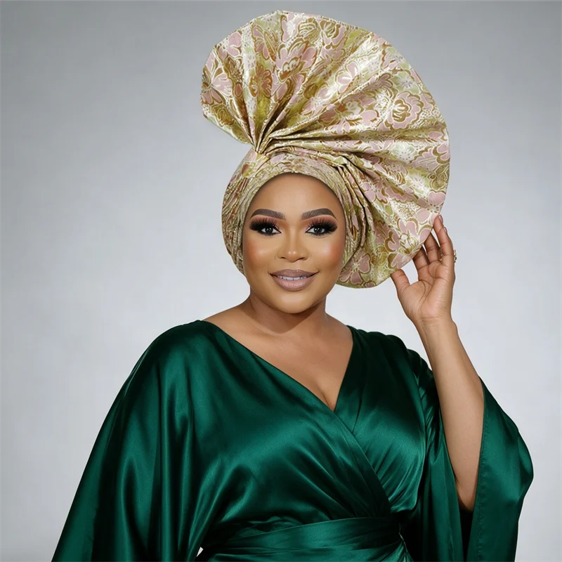 New Shiny Turban Cap for Women African Auto Gele Already Made Headtie Headwrap Nigerian Wedding Party Head Ties Bonnet Hijab Hat