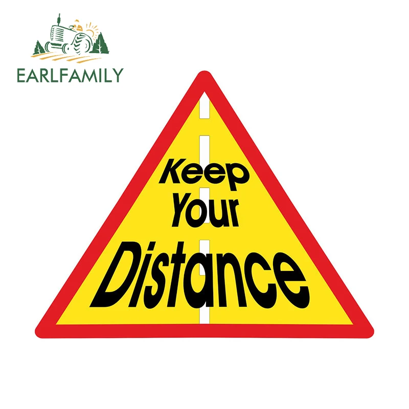 EARLFAMILY 13cm X 10.3cm Keep Your Distance Car Stickers Triangle Warning Decal Car Door Handle Windows Trunk Decor Accessories
