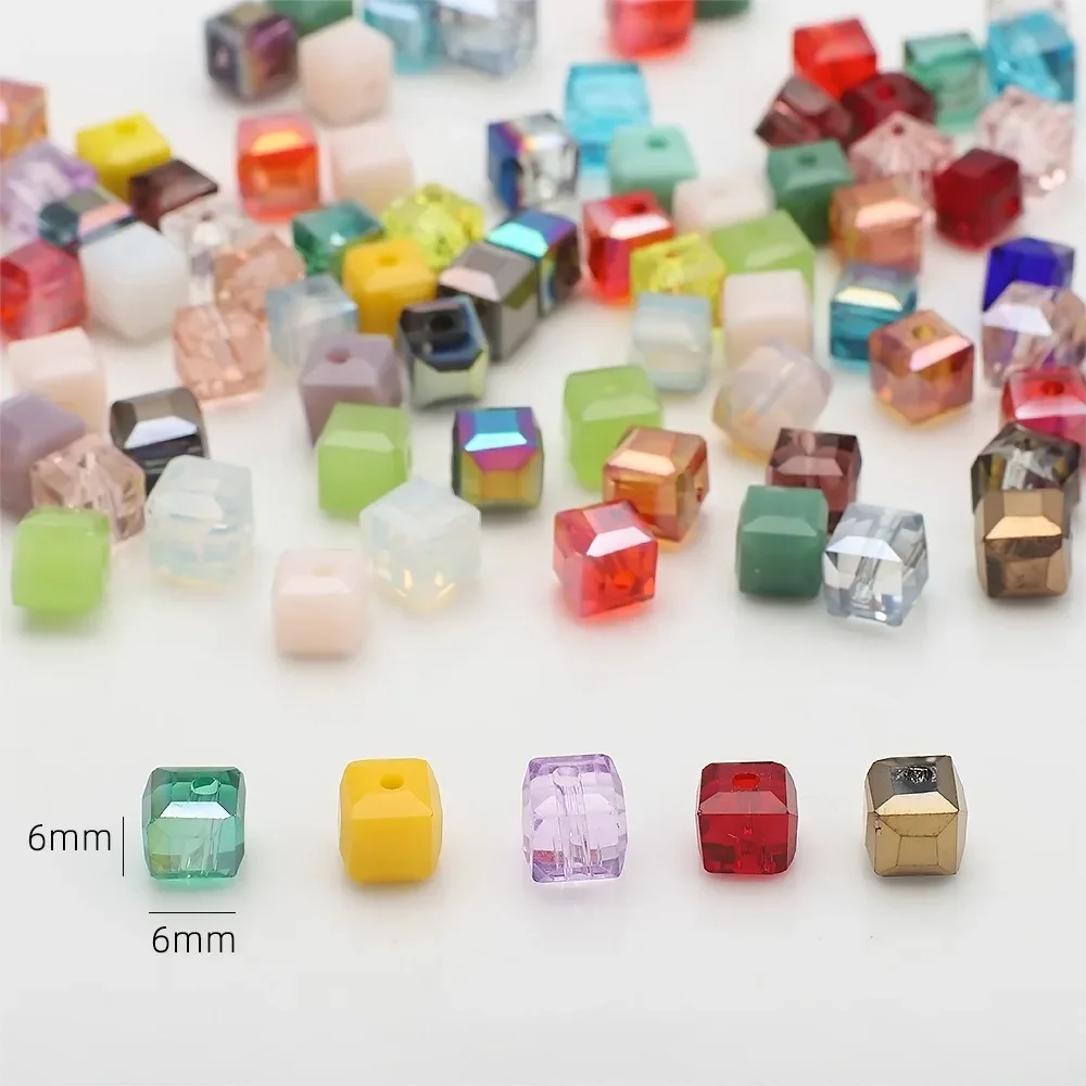 4 6mm Faceted Square Glass Beads AB Color Austria Cube Crystal Bead Loose Spacer Beads for Jewelry Making DIY Bracelet Necklace