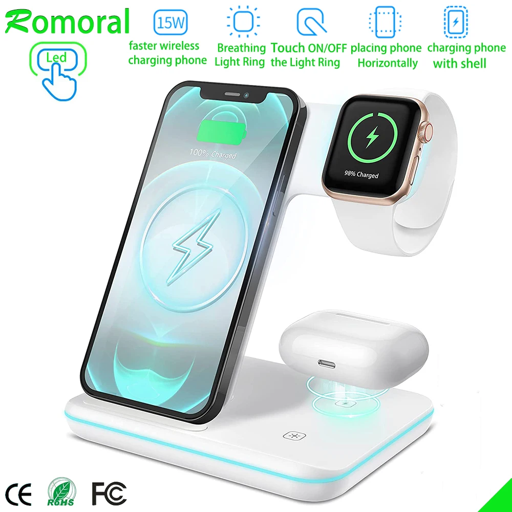 3 in 1 kablosuz şarj standı iPhone 13 Pro Max 12 Pro11 AirPods Pro Apple için şarj Dock İstasyonu iWatch 7 SE 6