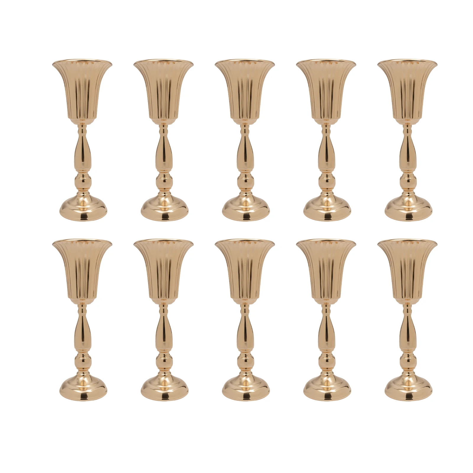10個のゴールド花瓶センターピーステーブルデコレーション - メタル卓上フラワースタンド、レセプション用の結婚式の装飾