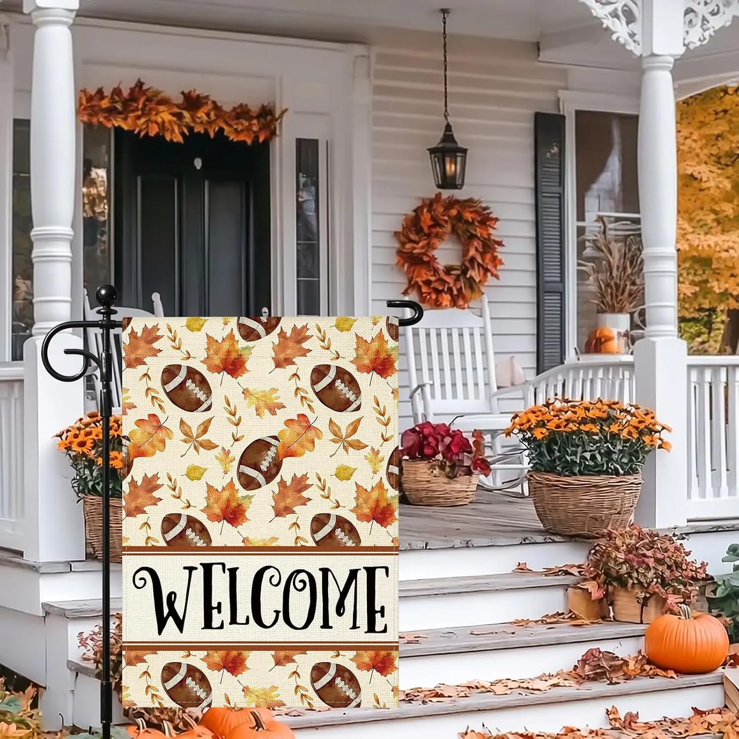 Artscope Fall American Football Garden Flag 12x18 Inch Double Sided for Outside, Autumn Thanksgiving Welcome Maple Leaves Ga kkz