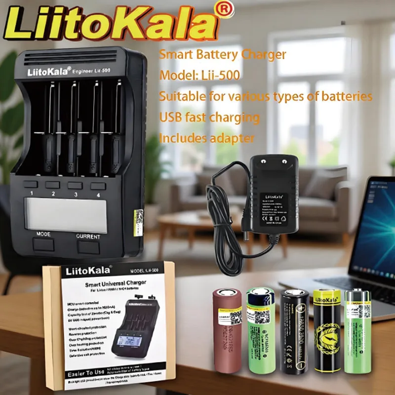 LiitoKala Intelligence Battery Charger Lii-500 LCD for AA AAA 18650 26650 16340 14500 10440 with Screen And 12V2A Adapter