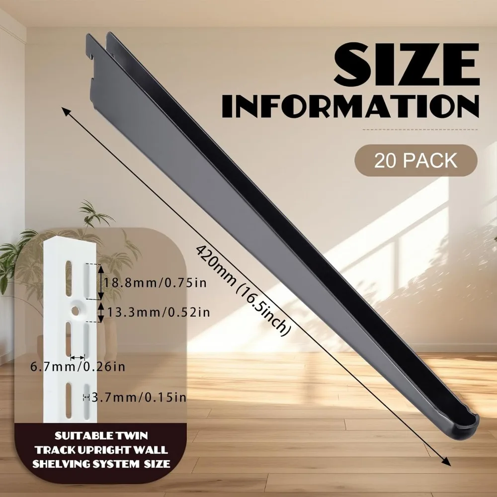 منظم خزانة مزدوج المسار عالي التحمل مع 20 دعامة رف سلكية سوداء قابلة للتعديل، 16.5 بوصة لتخزين معزز #2