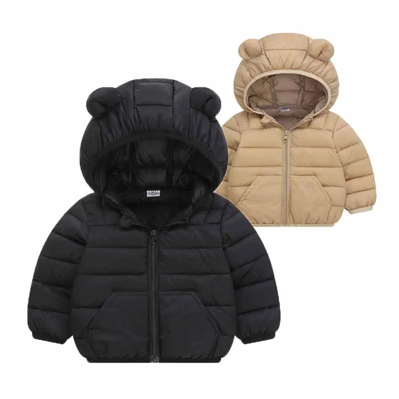 2024 Kid\'s Solid Color Jacket Boys Hooded Zipper Down Cotton Coat Autumn Winter New Girls Thickened Casual Cute Outerwear 2-6Y