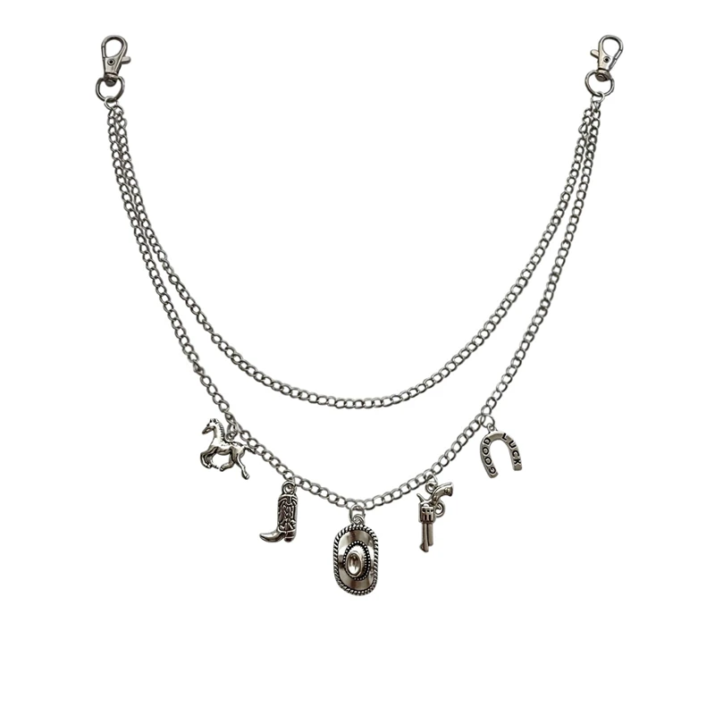Cowboy Hat and Boot Charm Pant Chain for Men Women, Punk Accessories Trouser Chain, Hip Hop Layered Chains, Bags Decorations