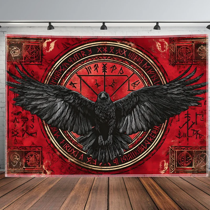VIKAMA Norse Rune Raven Tapestry Dark Esoteric Design Perfect for Viking Decor Bedroom Wall Styling and Photo Backdrops