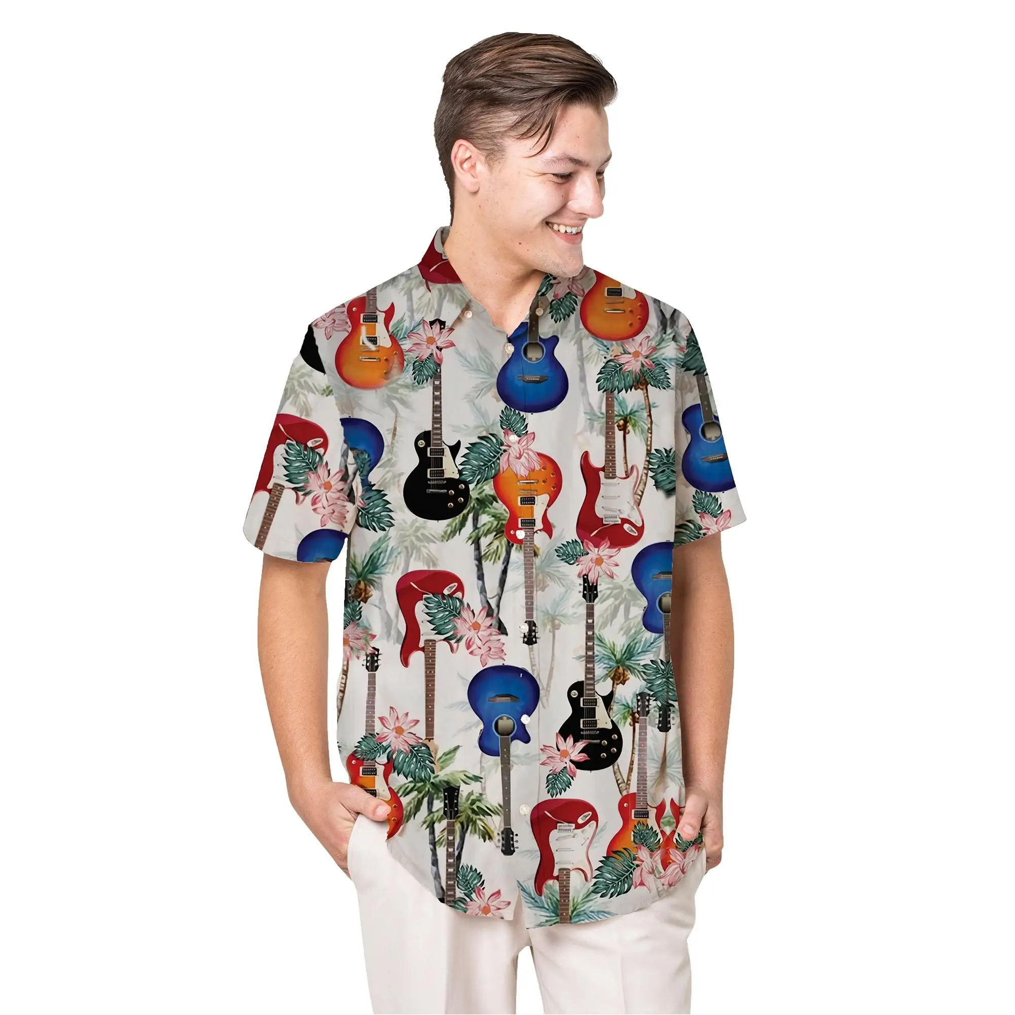 Musical Instrument Guitar Men Hawaiian Aloha Shirt 3D Printed Shirts Unisex Baggy Vintage Streetwear Y2k Clothes Oversize Tops