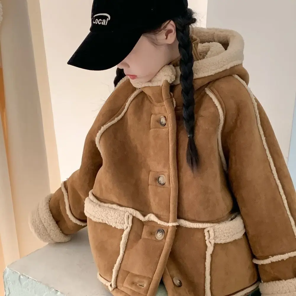 1-10 Y Boys Girls Velvet Lamb Coat 2026 Winter Children's New Coat with Thickened Fur and One Piece Baby Warm Winter Clothing