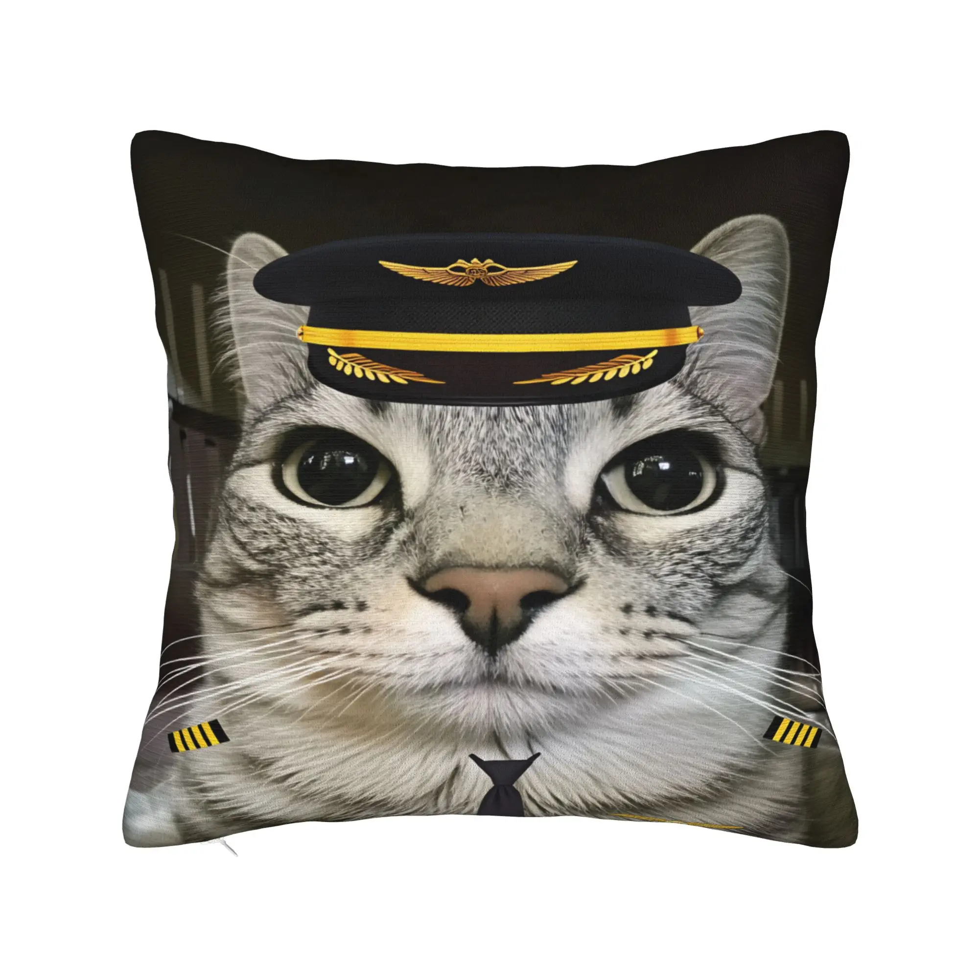 Funny Airline Captain Cat Pillow Cover  Square Cushion Cover Fashion Pillow Case For Living Room Chair