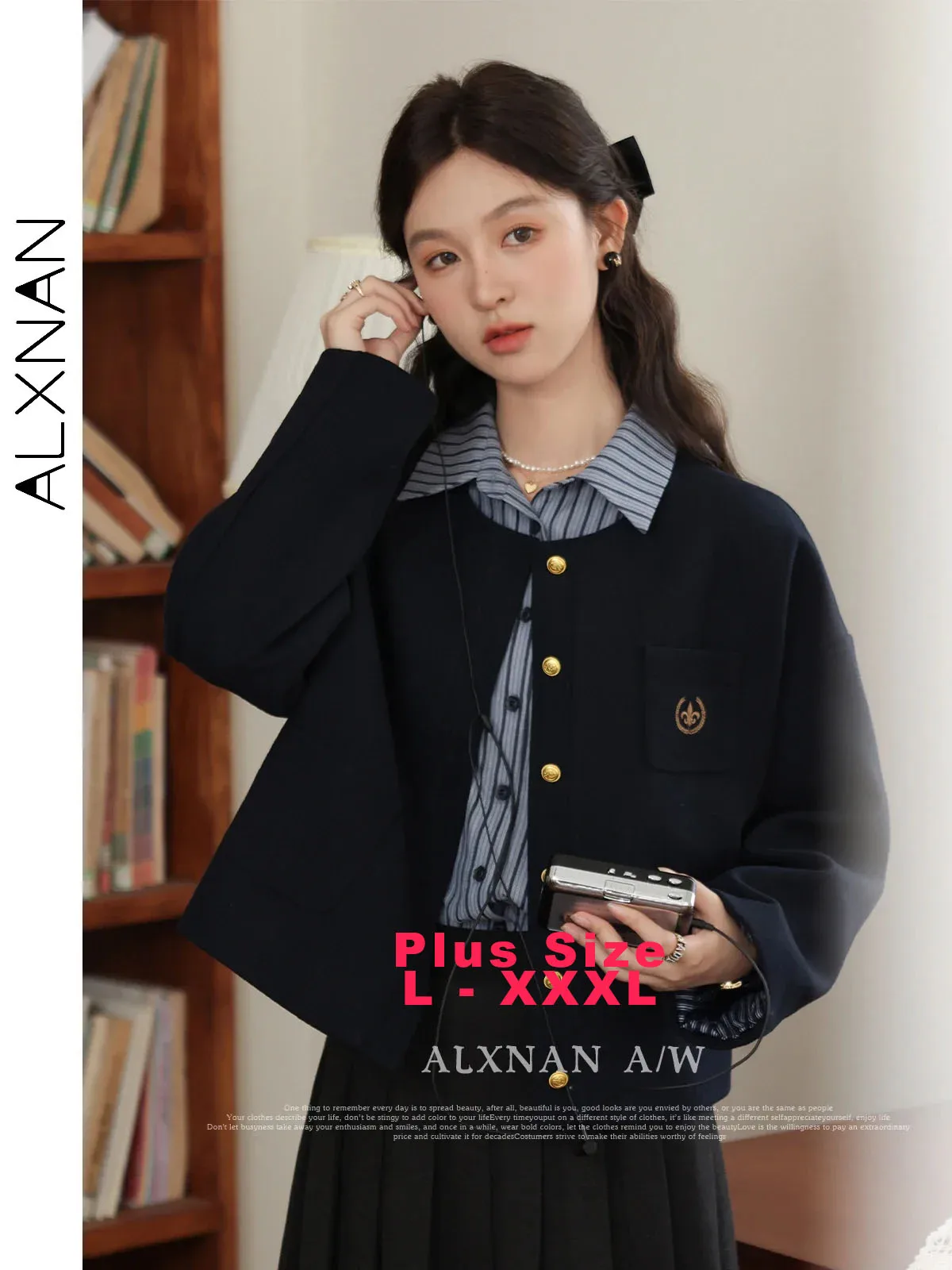 

ALXNAN Plus Size Women's Jackets Long Sleeve Woolen Coats Fall Winter Loose-fit Single Breasted Office Lady Outerwears D00905