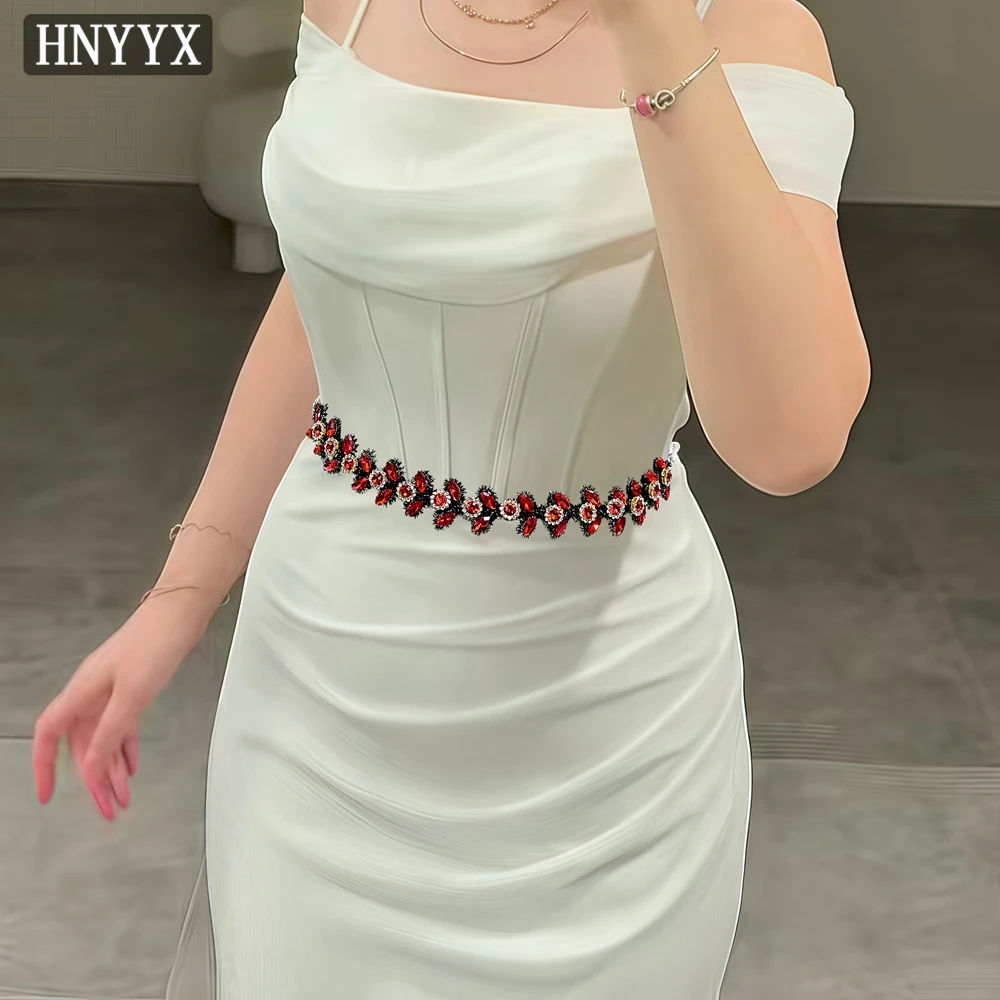 

HNYYX Bridal Wedding Dress Belt Red Rhinestone Gorgeous Sashes Women's Formal Belt Adjustable Waist Decoration SA375