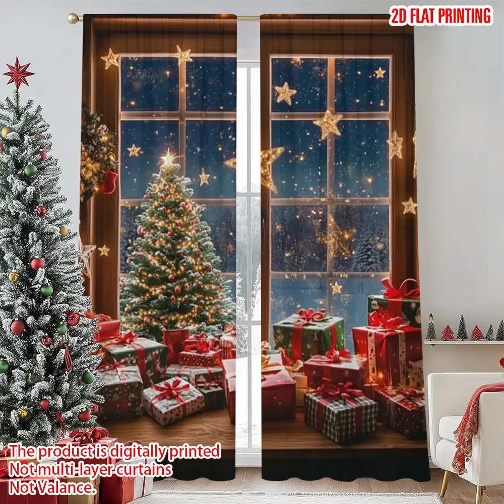 

2pcs 2D flat printing Christmas Drapes Festive Christmas scene Fabric Without Electricity Spring Party & Holiday Decor for