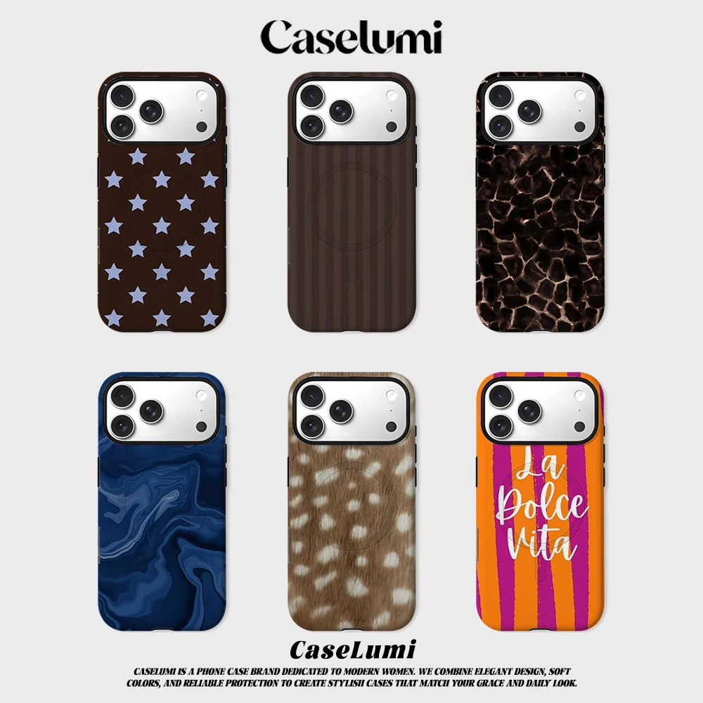 CaseLumi Matte Bumper für MagSafe Hülle für iPhone 17 16 15 Plus Pro Max Stoßfeste Harte Dunkelbraune Himmelslicht-Sterne Schutzhülle