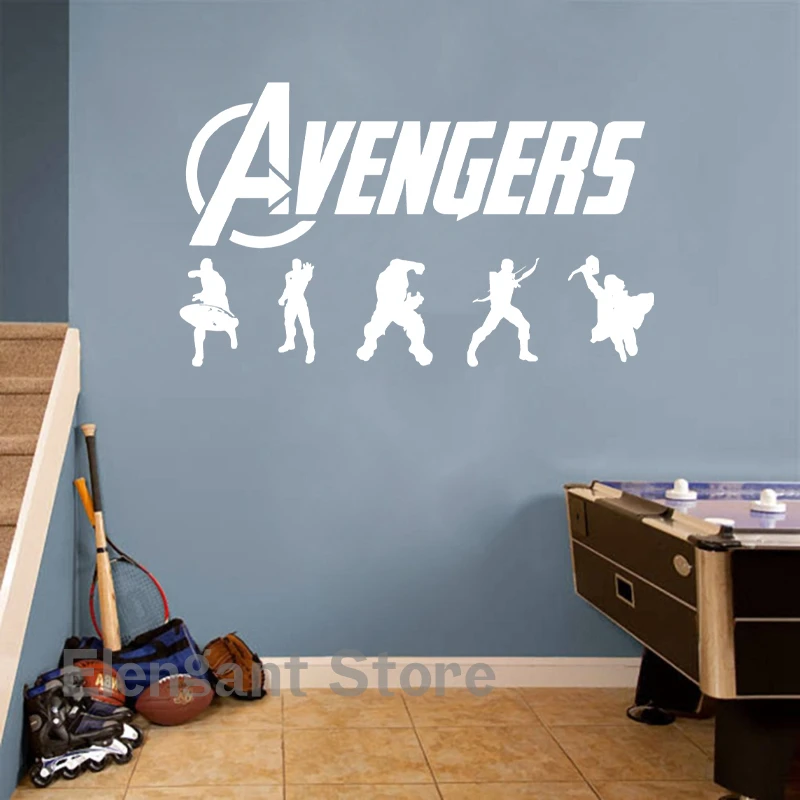 The Avengers Vinyl Sticker For Boy Bedroom Wall Decoration , Cartoon Super Hero Mural Decals For Laptop Car Window Decor