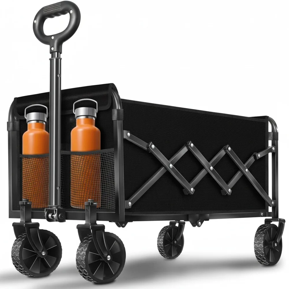 

Foldable Wagon Cart with All-Terrain Wheels - Heavy Duty Utility Cart for Camping, Shopping, Garden & Sports