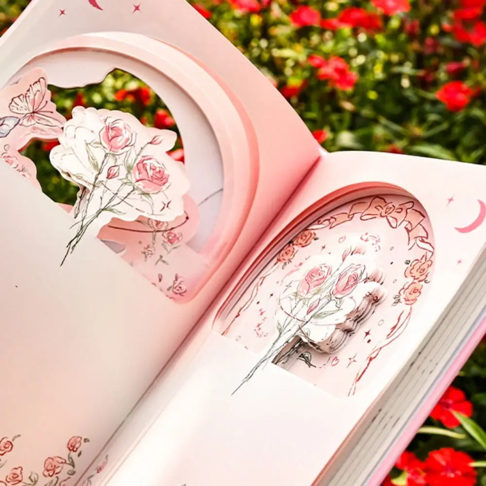 Изысканный дневник в стиле розы, блокнот с изображением инопланетянина, цветные страницы, ретро блокнот с розами, подарочные наклейки, портативный