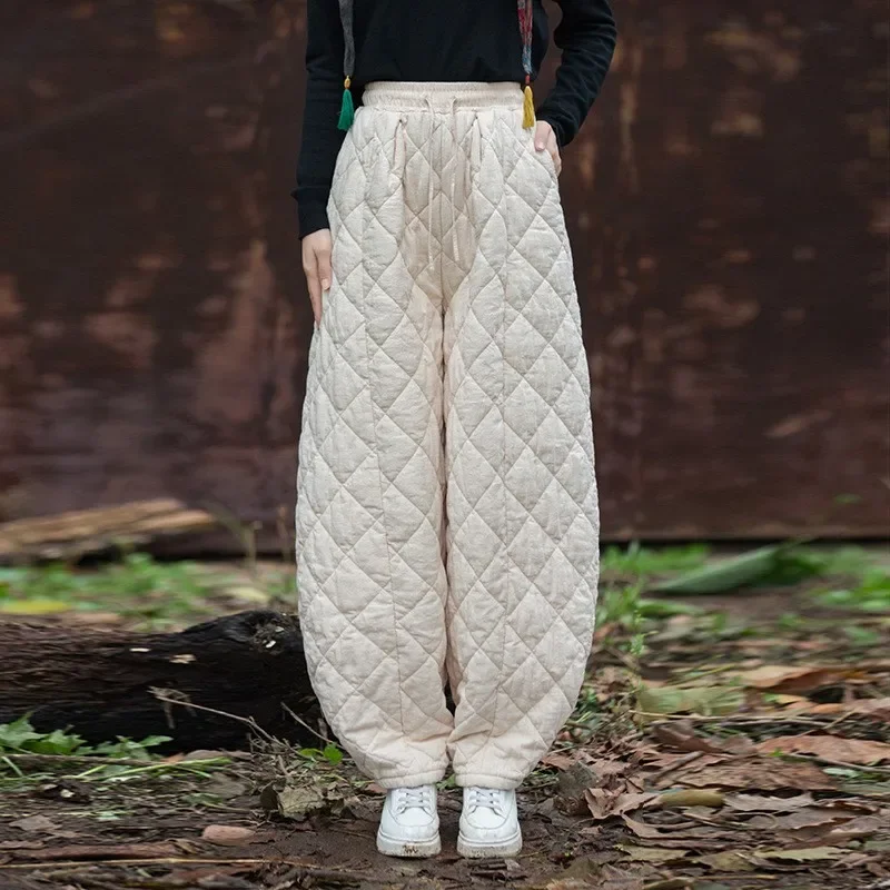 سراويل نسائية كلاسيكية جديدة لعام 2025 ، سراويل فضفاضة بلون سادة للشتاء الدافئ ، سراويل قطنية مرنة عالية الخصر ناعمة #1