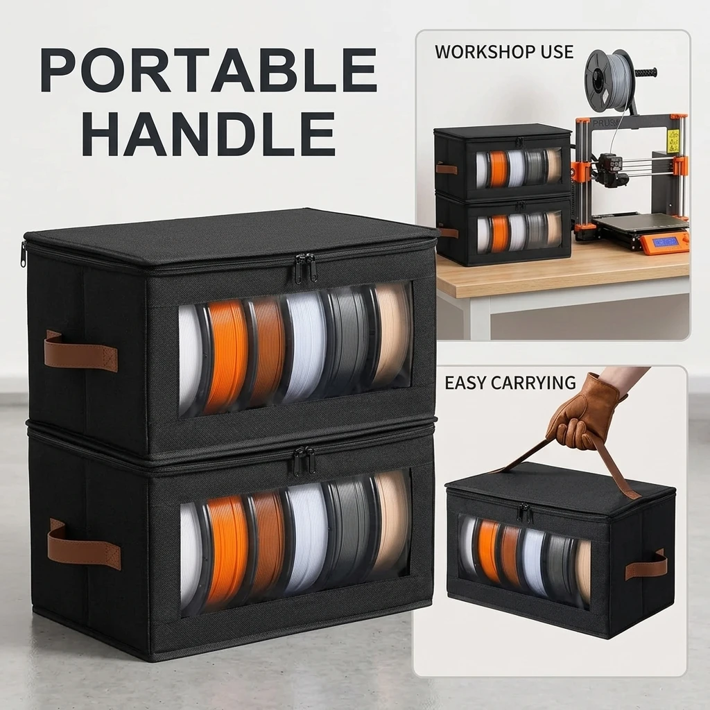 3D Printer Filament Storage Bag Moisture Proof Organizer with Clear Window for PLA PETG TPU ABS Spools Foldable Carrier Bin 1kg