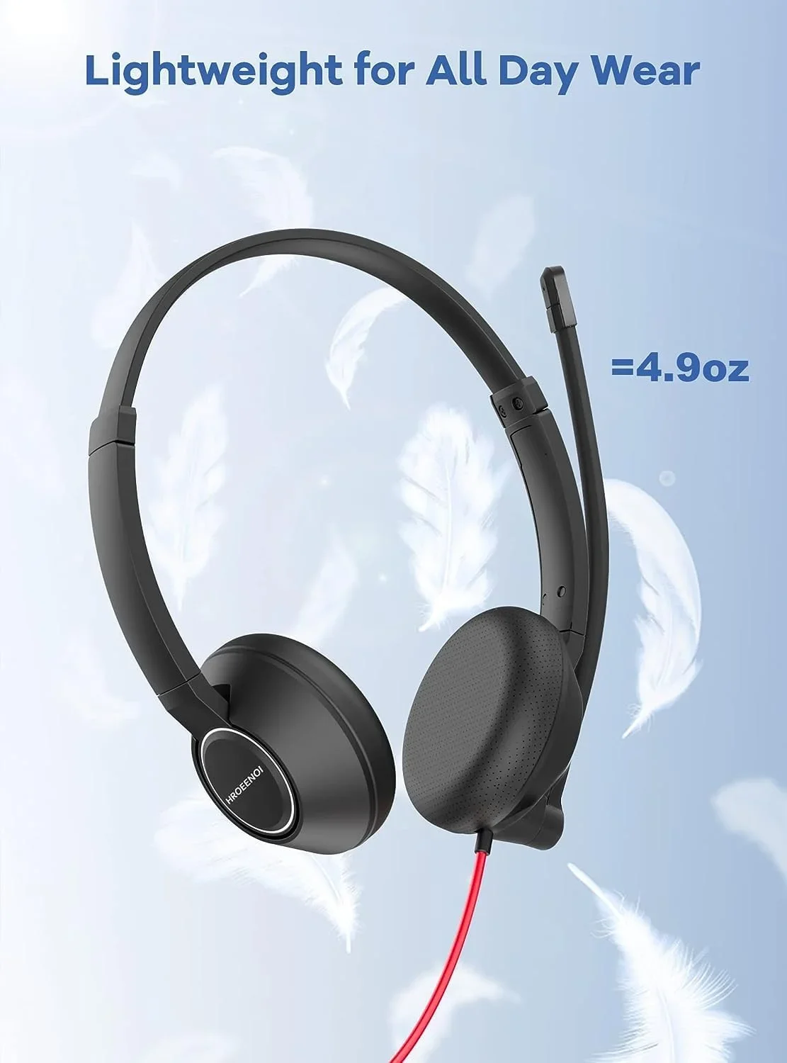 HROEENOI WRHW05 Call Center Headsets Clear Voice Noise Cancelling with Mic for PC Laptop Wired Headphone for Work,Teams Meetings