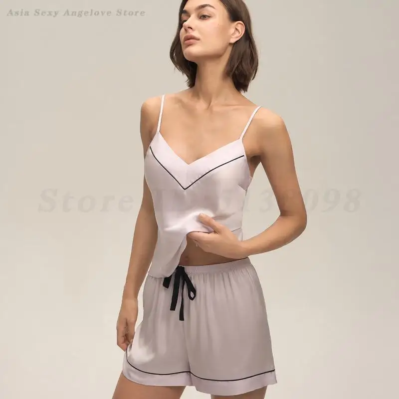 

Женский пижамный комплект на подтяжках, весенне-летняя одежда для сна, интимное белье, сексуальная шелковая атласная пижама, одежда для дома, майка и шорты, домашняя одежда