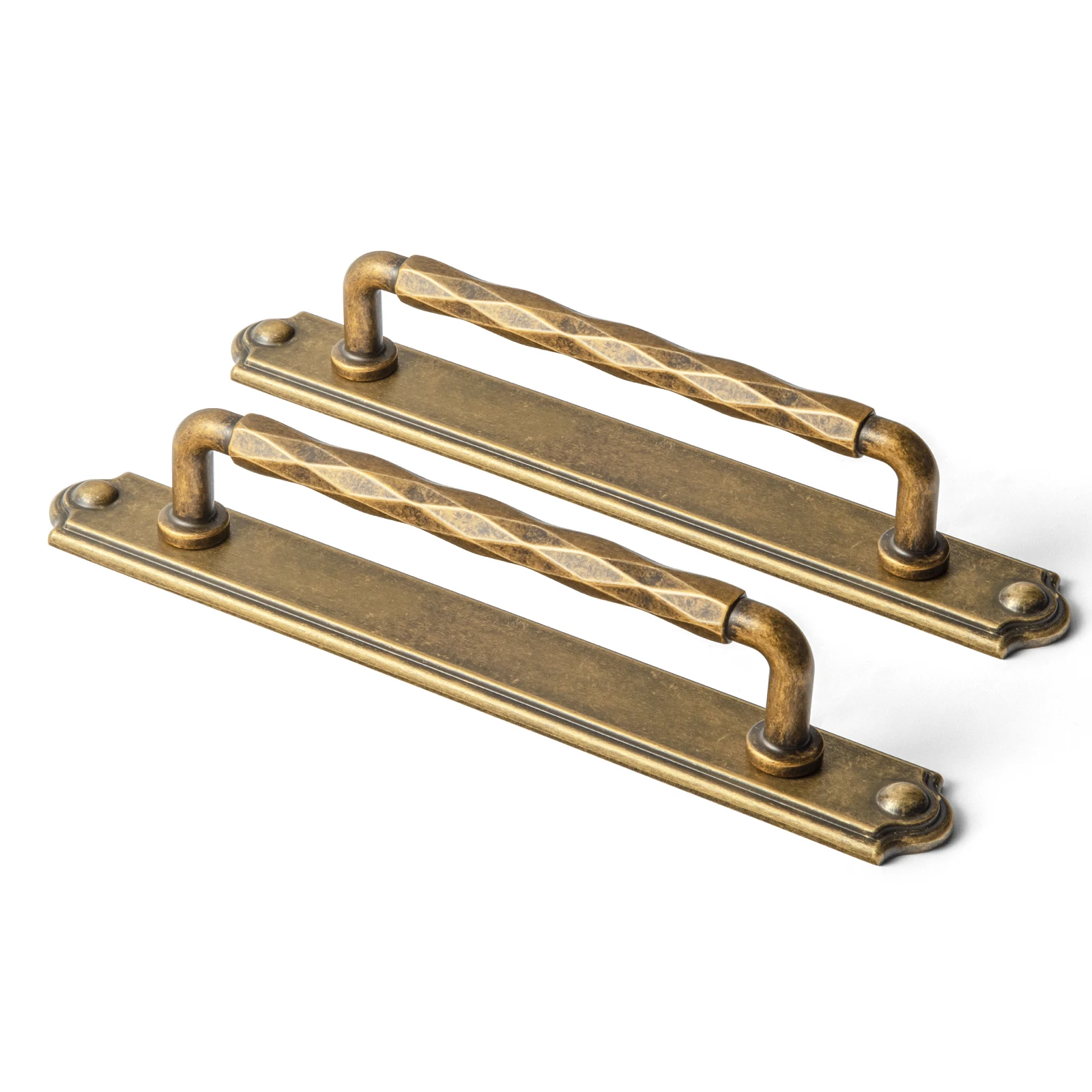 Goo-Ki 5 Inch(128mm) Antique Brass Cabinet Pull Handles with Ribbed Edge Backplate, 2 Packed Zinc Alloy Hardware for Kitchen Cabinets, Drawers, Dressers & Furniture