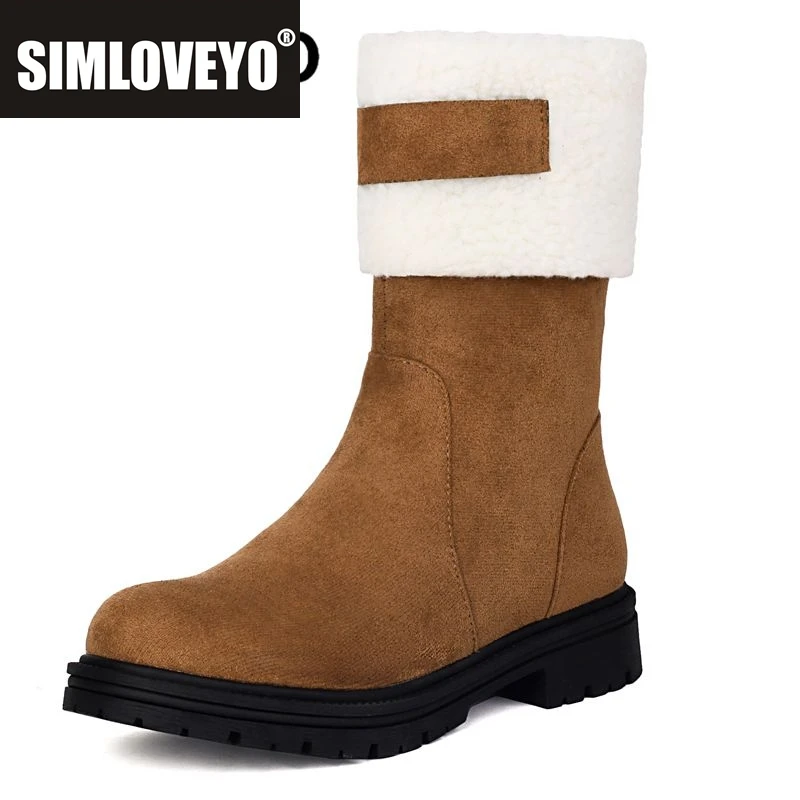 

SIMLOVEYO Женские сапоги до середины икры для отдыха с круглым носком на плоской подошве из флока, замша на молнии, разноцветные, большие размеры 46, 47, 48, теплая зимняя зимняя зимняя обувь для снега